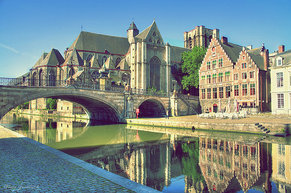 Saint Michael's Church and Bridge in Ghent, Belgium